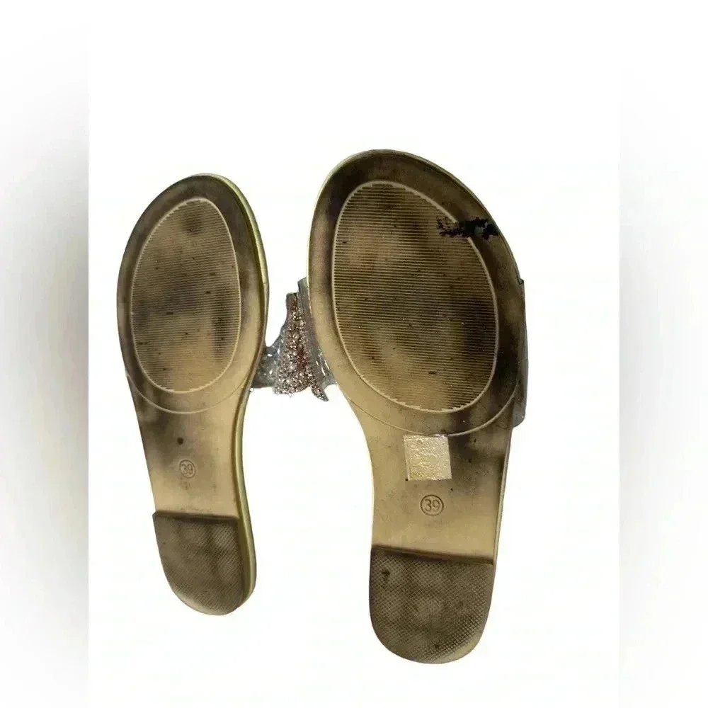 Yellow beaded embellished flip flop slides women’s shoes size 39 EU 8.5 US